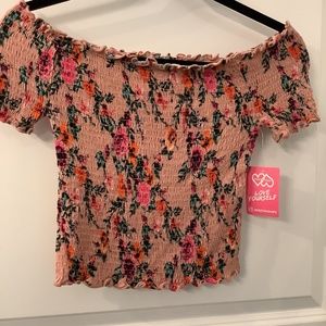 New With Tags! Floral Off The Shoulder Top Smocked Short Sleeve Shirt
